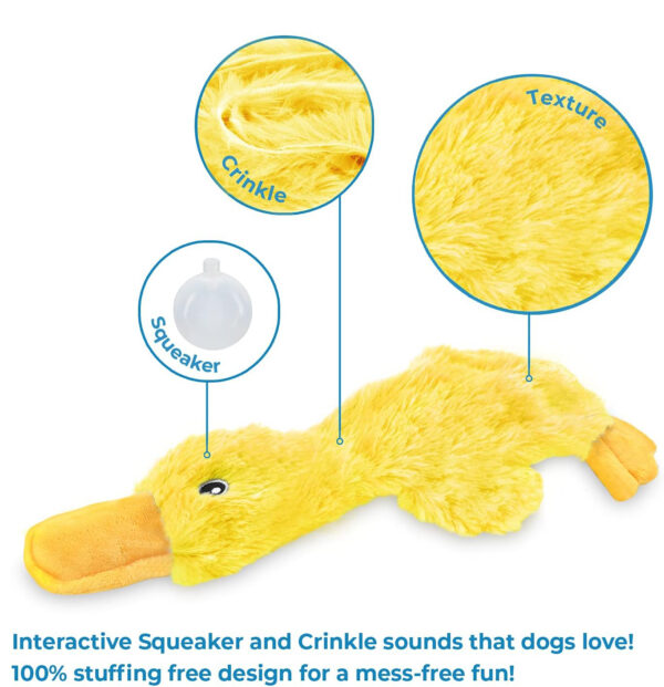 Dog Toy for Small, Medium, and Large Breeds, Cute No Stuffing Duck with Soft Squeaker, Fun for Indoor Puppies and Senior Pups, Plush No Mess Chew and Play - Yellow - Image 2