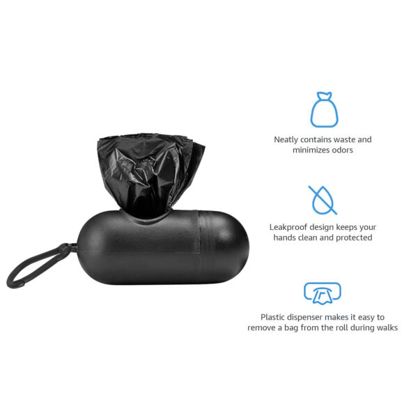 Dog Poop Leak Proof Bags With Dispenser and Leash Clip, Unscented, 300 Count, 20 Pack of 15, Black, 12.3 Inch x 8.66 Inch - Image 2