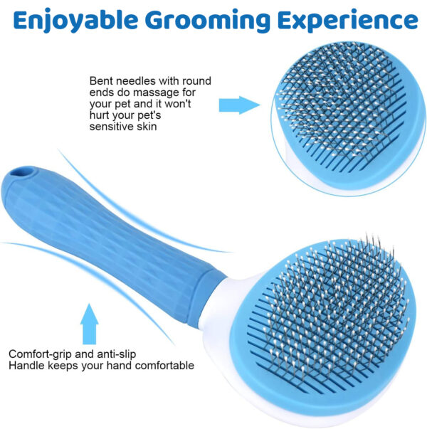 Self Cleaning Slicker Brush - Skin Friendly Deshedding Grooming Tool for Dogs & Cats, Suitable for Shedding & Haired Pets, with Pet Supplies Accessories, Blue - Image 2