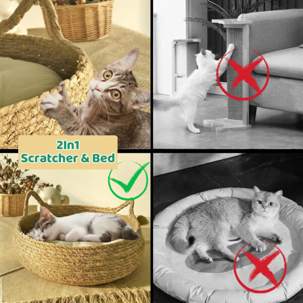 Natural Cat Bed Straw Nest Woven Pet House Handmade Braided Cattail Leaf with Soft Cushion - Image 4