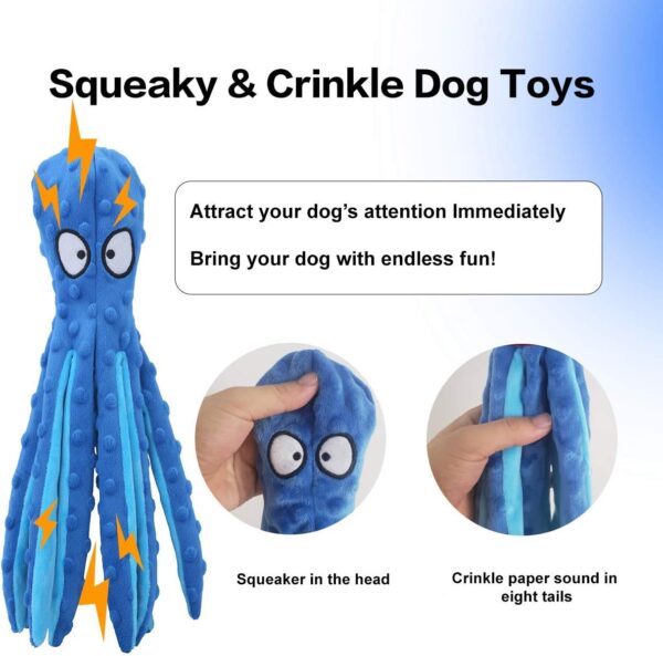 Dog Squeaky Toys Octopus - No Stuffing Crinkle Plush Dog Toys for Puppy Teething, Durable Interactive Dog Chew Toys for Small, Medium and Large Dogs Training and Reduce Boredom - Image 2