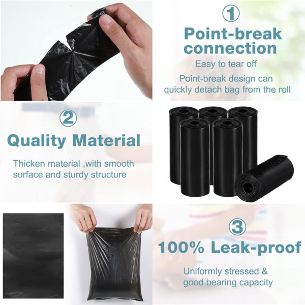 Dog Poop Leak Proof Bags With Dispenser and Leash Clip, Unscented, 300 Count, 20 Pack of 15, Black, 12.3 Inch x 8.66 Inch - Image 4