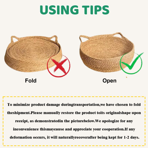 Natural Cat Bed Straw Nest Woven Pet House Handmade Braided Cattail Leaf with Soft Cushion - Image 7