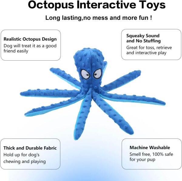 Dog Squeaky Toys Octopus - No Stuffing Crinkle Plush Dog Toys for Puppy Teething, Durable Interactive Dog Chew Toys for Small, Medium and Large Dogs Training and Reduce Boredom - Image 4